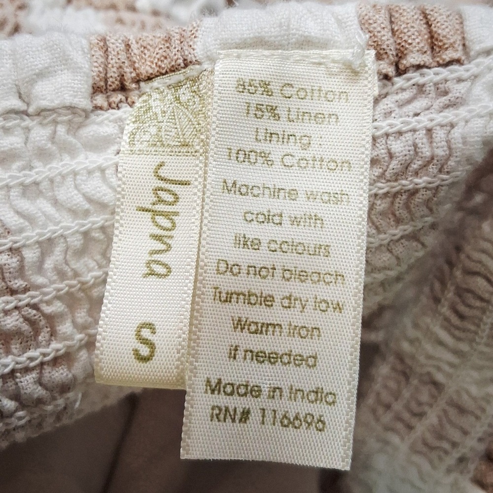 Japna Striped Cotton Linen Jumpsuit Tan White Wide Leg Smocked Back Small all - Picture 6 of 10